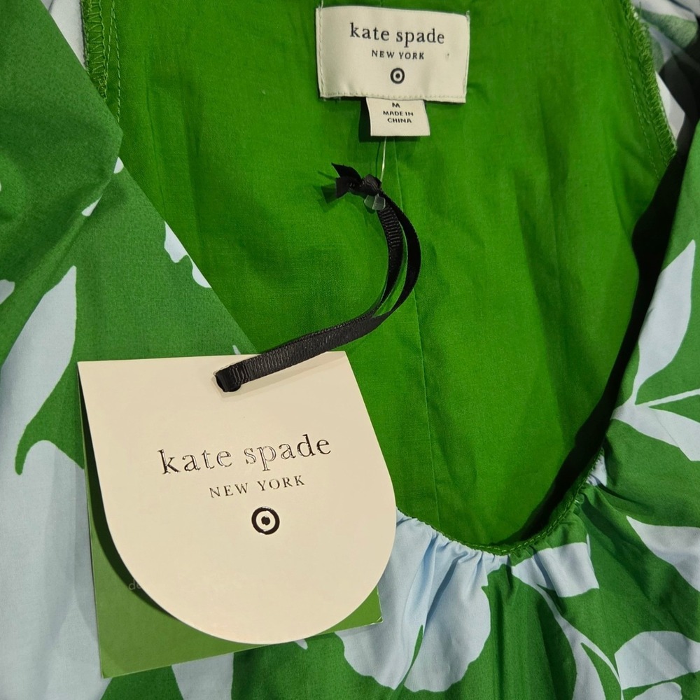 Kate Spade New York Target Green Floral Puff Sleeve Cotton Mini Dress Medium NWT - Picture 4 of 7